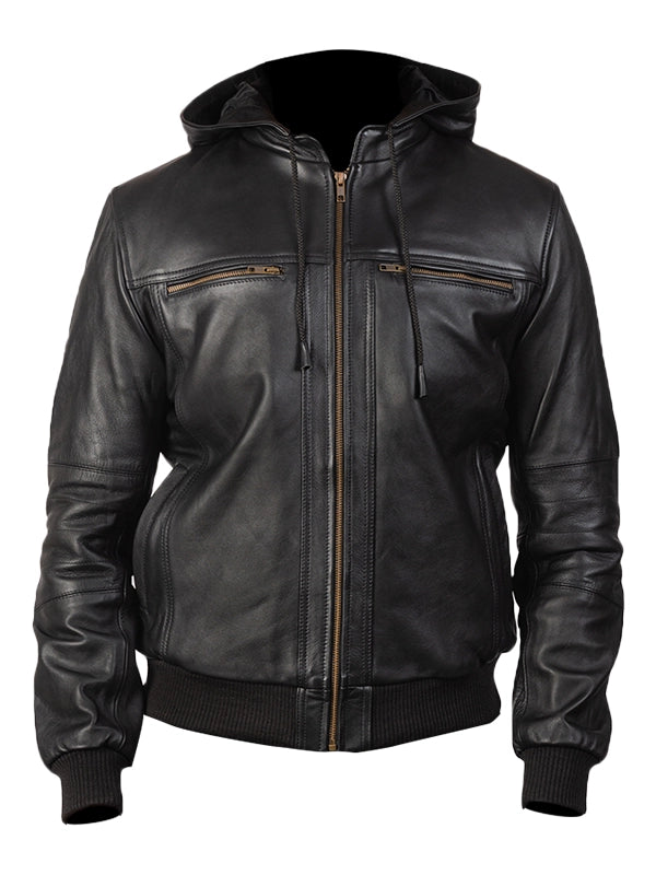 Bouncer Biz – Black Leather Bomber Jacket