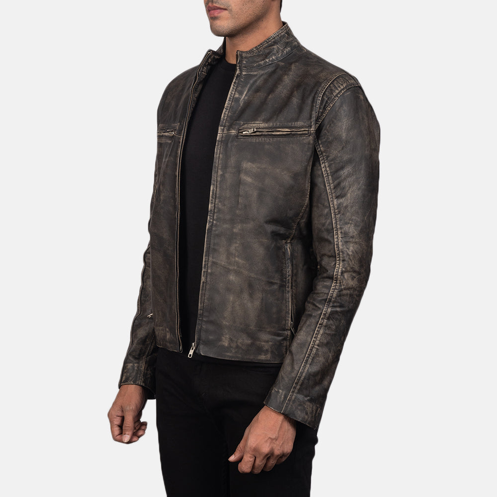 Ionic Distressed Brown Leather Biker Jacket