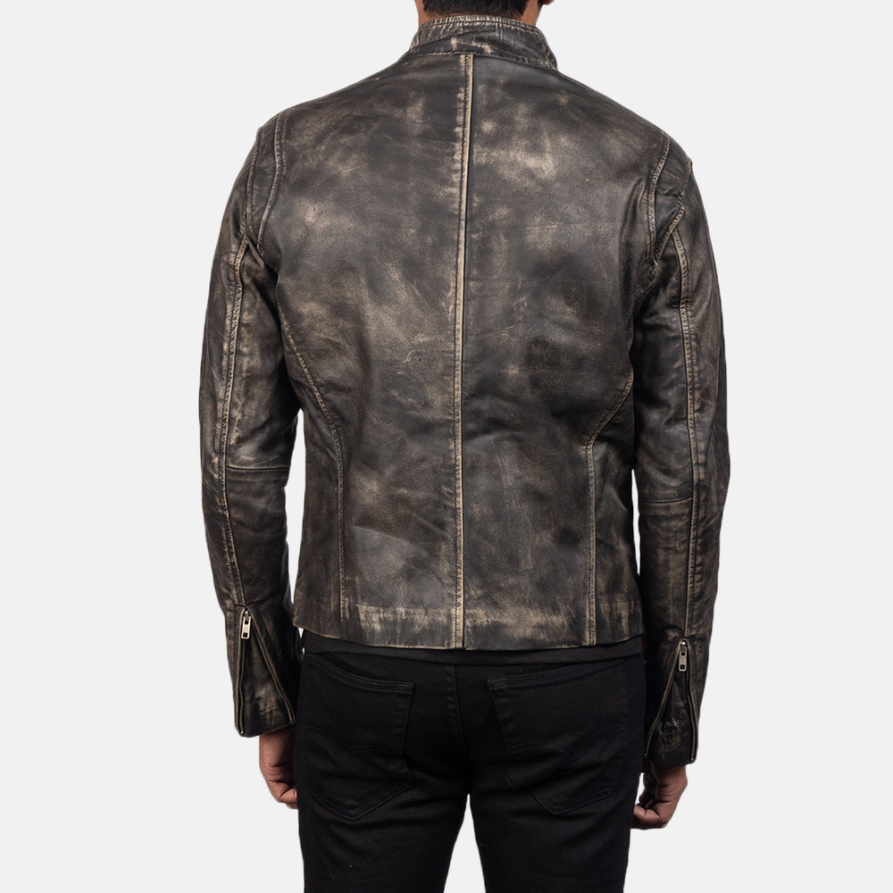 Ionic Distressed Brown Leather Biker Jacket