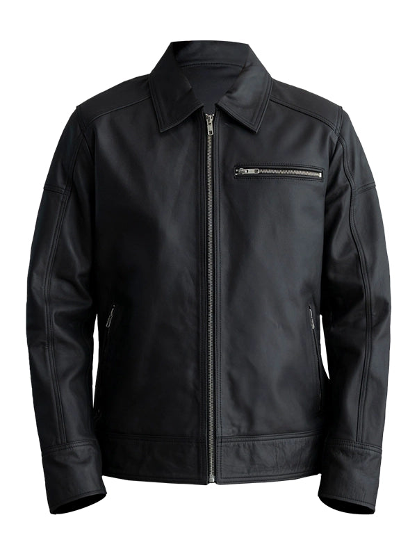 Matte Black Leather Biker Jacket