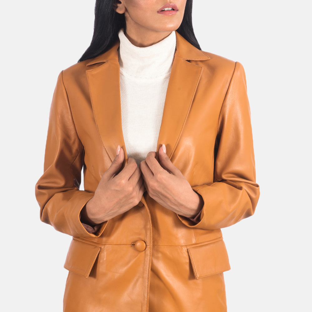 Marilyn Tan Brown Leather Blazer