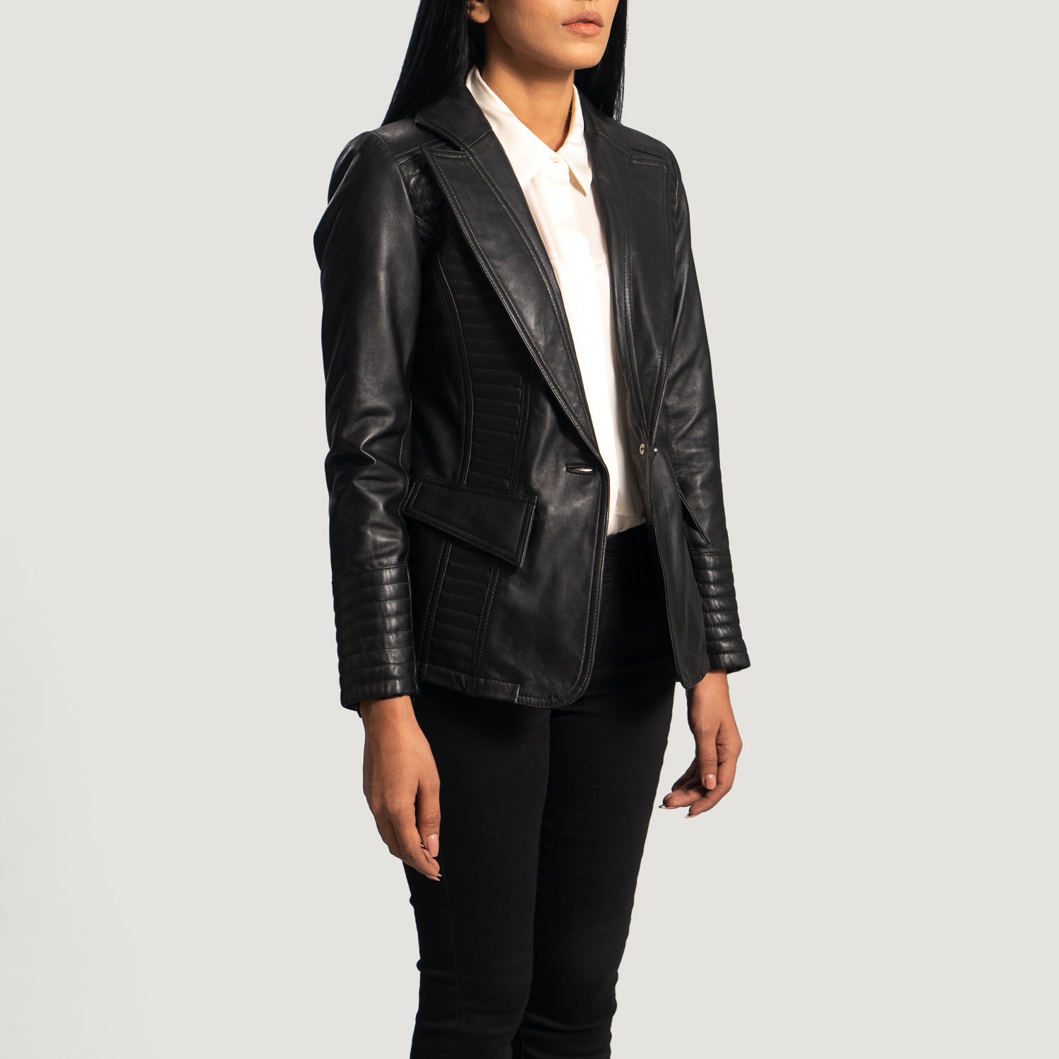 Selina Black Leather Blazer